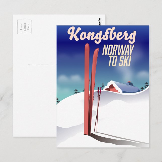 Cartão Postal Cartaz de viagem de esqui Kongsberg noruega. (Frente/Verso)