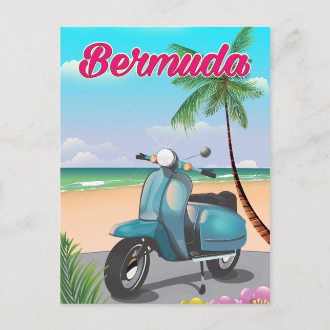 Cartão Postal cartaz de viagem de scooter da praia de Bermudas (Frente)