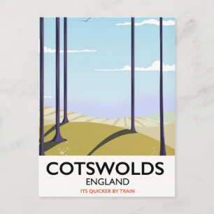 Cartão Postal cartaz de viagem de trem paisagístico de Cotswolds