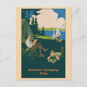 Cartão Postal Cartaz de Viagem de Verão Vintage de Acampamento