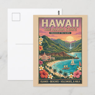 Cartão Postal Cartaz de Viagem do Havaí - O Paraíso do Estado Al