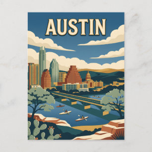 Cartão Postal Cartaz de Viagem do Horizonte Antigo de Austin Tex
