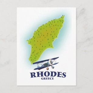 Cartão Postal Cartaz de viagem do mapa da ilha de Rodes, Grécia.