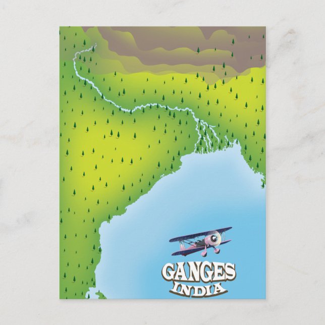 Cartão Postal Cartaz de viagem do mapa da Índia Ganges (Frente)