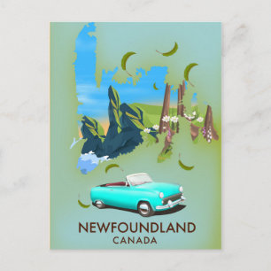 Cartão Postal Cartaz de viagem do mapa de Newfoundland Canadá