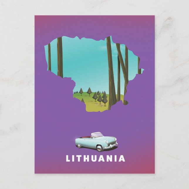 Cartão Postal cartaz de viagem do mapa ilustrado da Lituânia (Frente)
