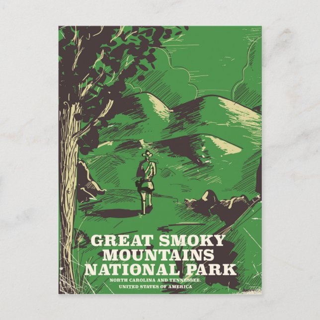 Cartão Postal cartaz de viagem do Parque Nacional Great Smoky Mo (Frente)