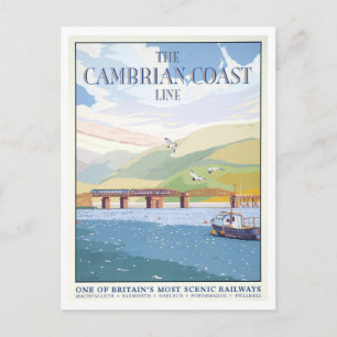 Cartão Postal Cartaz de Viagem do Trem Vintage Cambrian Coast