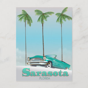 Cartão Postal Cartaz de viagem estilo vintage de Sarasota Flórid