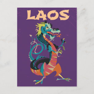 Cartão Postal Cartaz de viagem estilo vintage do dragão do Laos