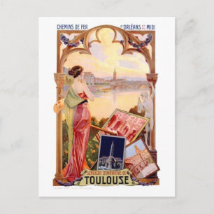 Cartão Postal Cartaz de Viagem Francês Vintage de Toulouse