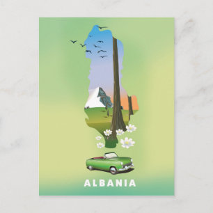 Cartão Postal cartaz de viagem ilustrado do mapa da Albânia