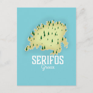 Cartão Postal Cartaz de viagem ilustrado do mapa grego de Serifo
