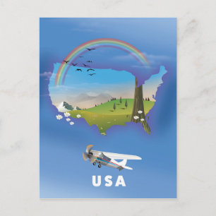 Cartão Postal Cartaz de viagem ilustrado dos EUA