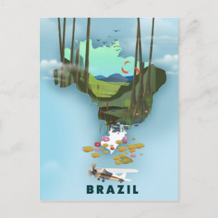 Cartão Postal cartaz de viagem ilustrado mapa do Brasil