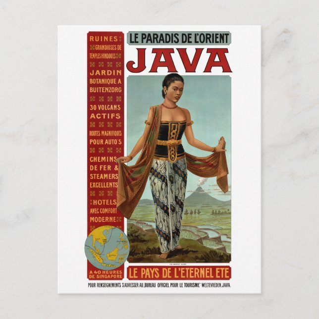 Cartão Postal Cartaz de Viagem Java Vintage Restaurado (Frente)