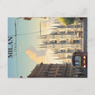 Cartão Postal cartaz de viagem milan vintage