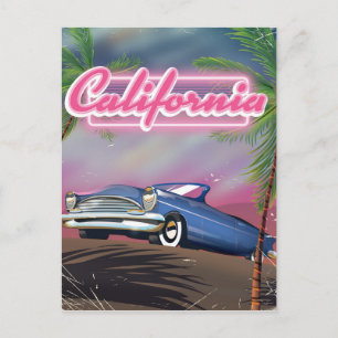 Cartão Postal cartaz de viagem neon retrô da Califórnia