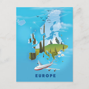Cartão Postal Cartaz de viagem paisagem do mapa da Europa