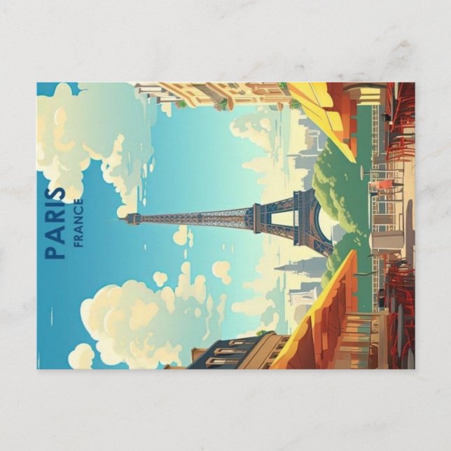 Cartão Postal cartaz de viagem paris retrô (Frente)