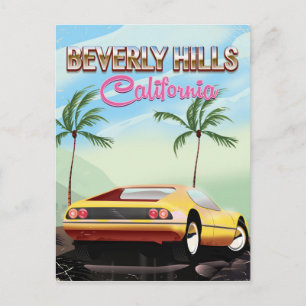 Cartão Postal cartaz de viagem retrô de Beverly Hills Califórnia