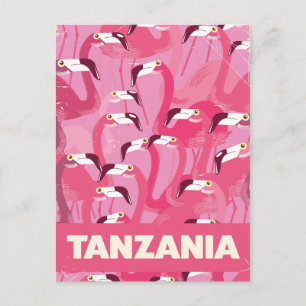 Cartão Postal Cartaz de viagem retrô dos flamingos da Tanzânia