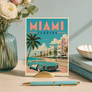 Cartão Postal Cartaz de Viagem Retro Miami Flórida
