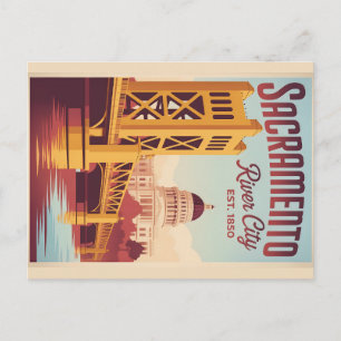 Cartão Postal Cartaz de Viagem Retro Sacramento Califórnia Vinta