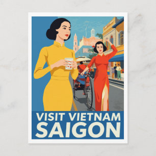 Cartão Postal Cartaz de Viagem Saigon Vintage Visite o Vietnã