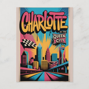 Cartão Postal Cartaz de Viagem Urbano de Charlotte NC com Grafit