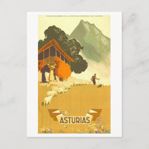 Cartão Postal Cartaz de Viagem Vintage Asturias, Espanha