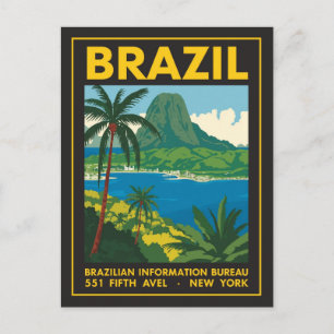 Cartão Postal Cartaz de Viagem Vintage Brasil Vista Costeira