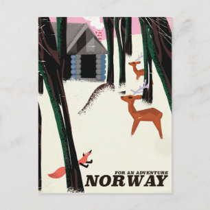 Cartão Postal Cartaz de viagem vintage da Noruega paisagem