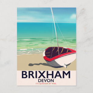 Cartão Postal cartaz de viagem vintage da praia de Brixham Devon