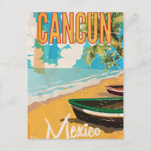 Cartão Postal Cartaz de viagem vintage da praia de Cancun México
