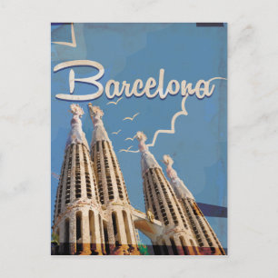 Cartão Postal Cartaz de viagem vintage de Barcelona