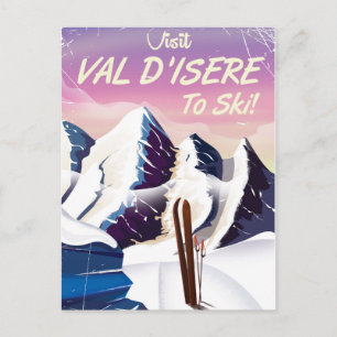 Cartão Postal Cartaz de viagem vintage de esqui em Val-d'Isère