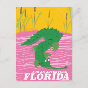 Cartão Postal Cartaz de viagem vintage do Aligátor da Flórida