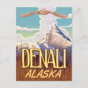Cartão Postal cartaz de viagem vintage do Denali Alasca desenho