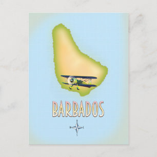 Cartão Postal Cartaz de viagem vintage do mapa de Barbados.