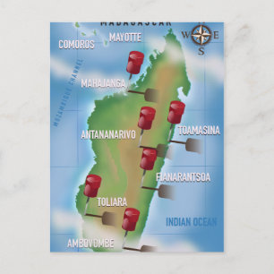Cartão Postal Cartaz de viagem vintage do mapa de Madagascar.