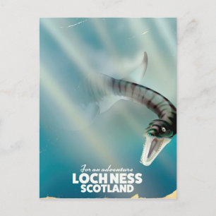 Cartão Postal Cartaz de viagem vintage do monstro Loch Ness Escó