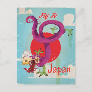 Cartão Postal Cartaz de Viagem Vintage Dragão Japão