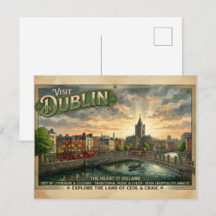 Cartão Postal Cartaz de Viagem Vintage Dublin