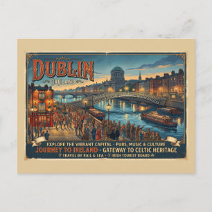 Cartão Postal Cartaz de Viagem Vintage Dublin Irlanda