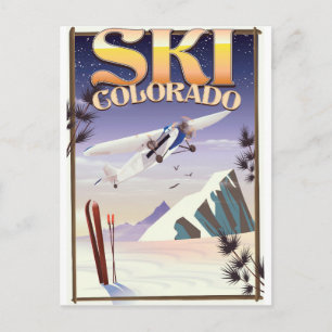 Cartão Postal Cartaz de viagem vintage esqui colorado