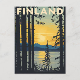 Cartão Postal Cartaz de Viagem Vintage Finlândia Pôr-do-sol Lago