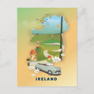 Cartão Postal cartaz de viagem vintage mapa da Irlanda