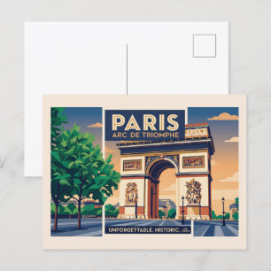 Cartão Postal Cartaz de Viagem Vintage Paris Arco do Triunfo