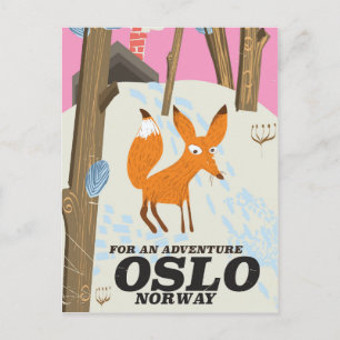 Cartão Postal Cartaz de viagem vintage raposa Oslo Noruega